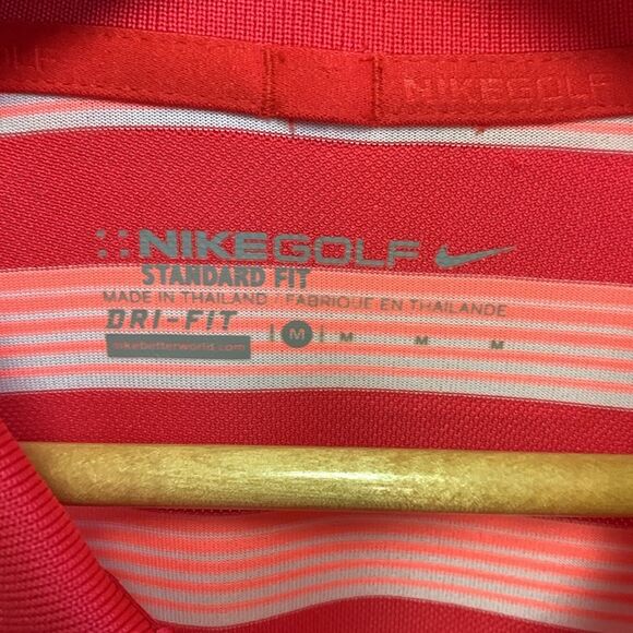 Nike Golf NWOTs Dri-Fit Red Pink White Striped Performance SS Polo Shirt Size M - Picture 6 of 13